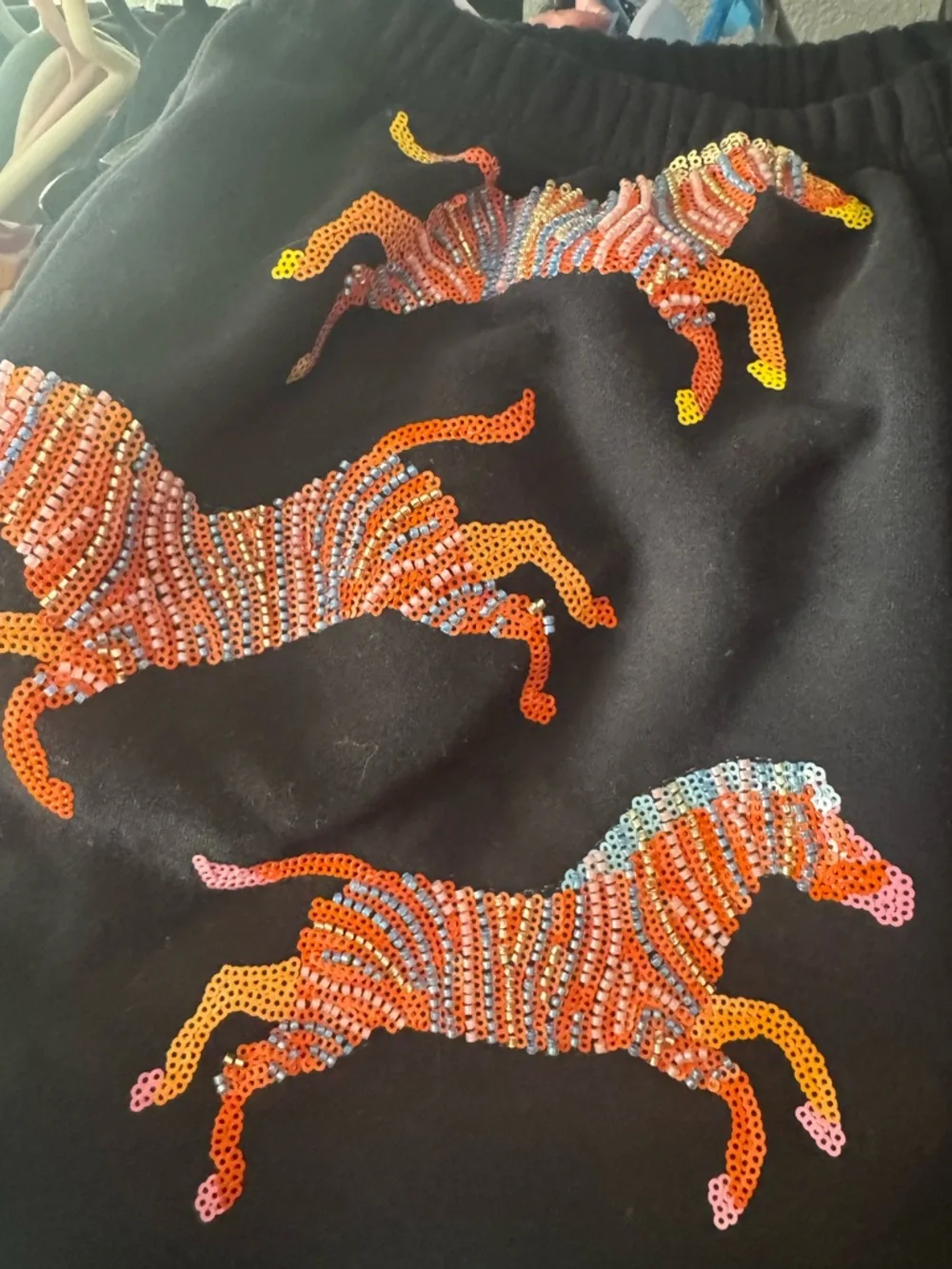 SHORTS ONLY. QUEEN OF SPARKLES Black with Orange and Pink Zebra Motif - Picture 3 of 3